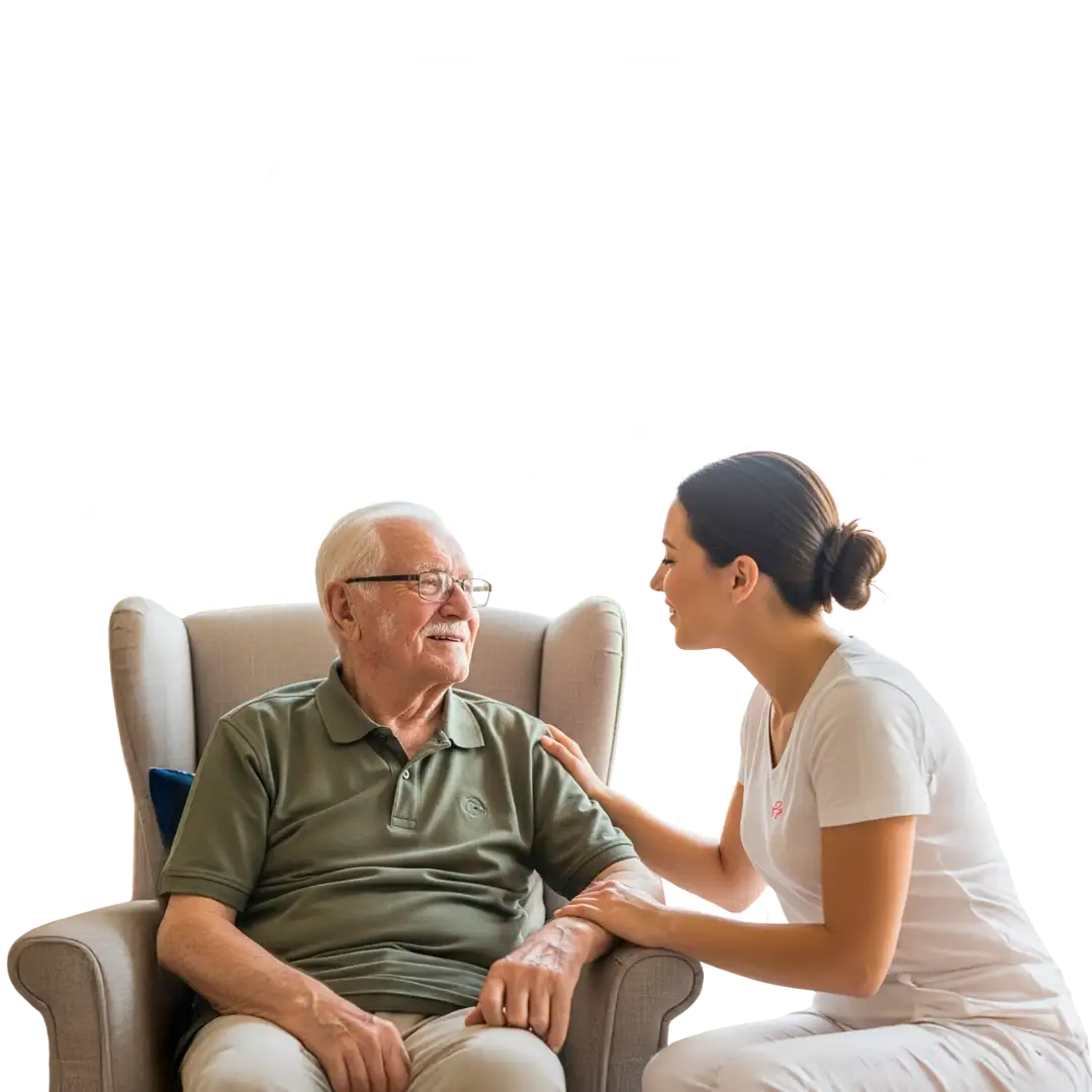 Daheim Pflegedienst - Pflegerin übt Fürsorge